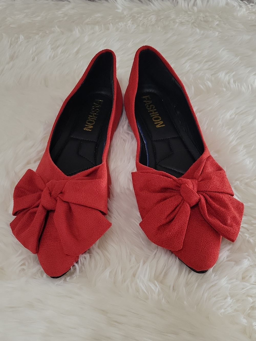 Red Bow Pointed Toe Flats for Women